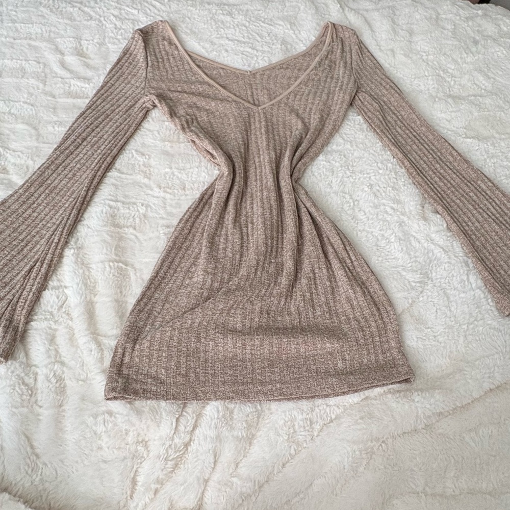 SHEIN Beige Ribbed Knit Dress